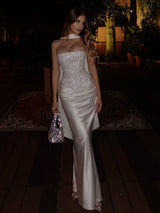 Strapless Sparkle Shiny Satin Mermaid Two-pieces Floor length Prom Dresses