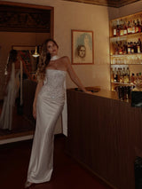 Strapless Sparkle Shiny Satin Mermaid Two-pieces Floor length Prom Dresses