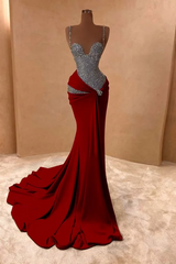 Straps Sweetheart Silver Gray Mermaid Court Train Prom Dresses-Ballbella