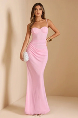Sweetheart Straps Mermaid Pink Floor Length Evening Bridesmaid Dresses-Ballbella