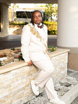 White Shawl Collar 2 Pieces Prom Suits One Button With Gold Beading-Ballbella
