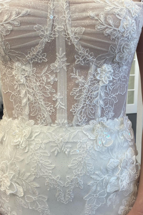 Classy Square Spaghetti-Straps Sleeveless Wedding Dresses Mermaid With Appliques Lace