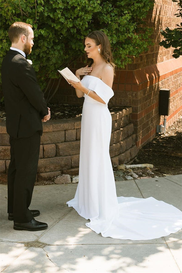 Elegant Satin Off-The-Shoulder Mermaid Wedding Dresses Sleeveless On Sale