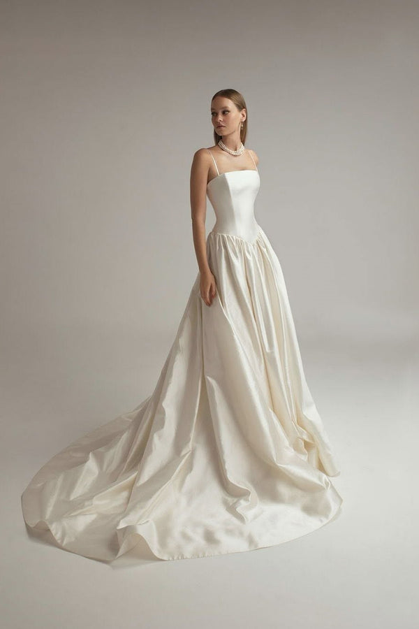 Elegant Spaghetti-Straps Sleeveless A-Line Prom Dresses Long With Pleats