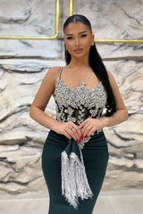 Chic Spaghetti-Straps sleeveless Mermaid Prom Dresses Sheath Gem With Pleats