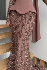 Glamorous Chocolate Strapless Sequins Mermaid Prom Dresses Sheath With Zipper Gloves