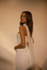 Pretty Sweetheart Strapless Sleeveless A-Line Prom Dress Long Pleats With Lace-Up Back