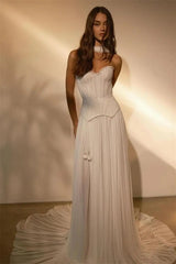 Pretty Sweetheart Strapless Sleeveless A-Line Prom Dress Long Pleats With Lace-Up Back
