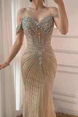 Luxury Sweetheart Off-The-Shoulder Mermaid Prom Dress Sheath Long With Gem