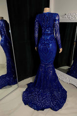 Chic V-Neck Long Sleeves Mermaid Prom Dresses Sheath Long With Zipper