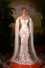 Timeless White Halter Off-The-Shoulder Tulle Prom Dresses Mermaid Pearl With Ruffles Flower