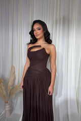 Charming Chocolate Strapless Sleeveless Chiffon Prom Dresses A-Line With Pleats
