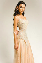 Chic Sweetheart Spaghetti-Straps Sleeveless Tulle Prom Dresses A-Line With Gem