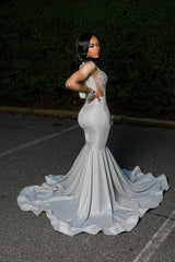 Charming Silver Sweetheart Straps Sleeveless Mermaid Prom Dresses Column With Gem