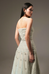 Elegant Strapless Sleeveless A-Line Prom Dresses Gem Long With Zipper