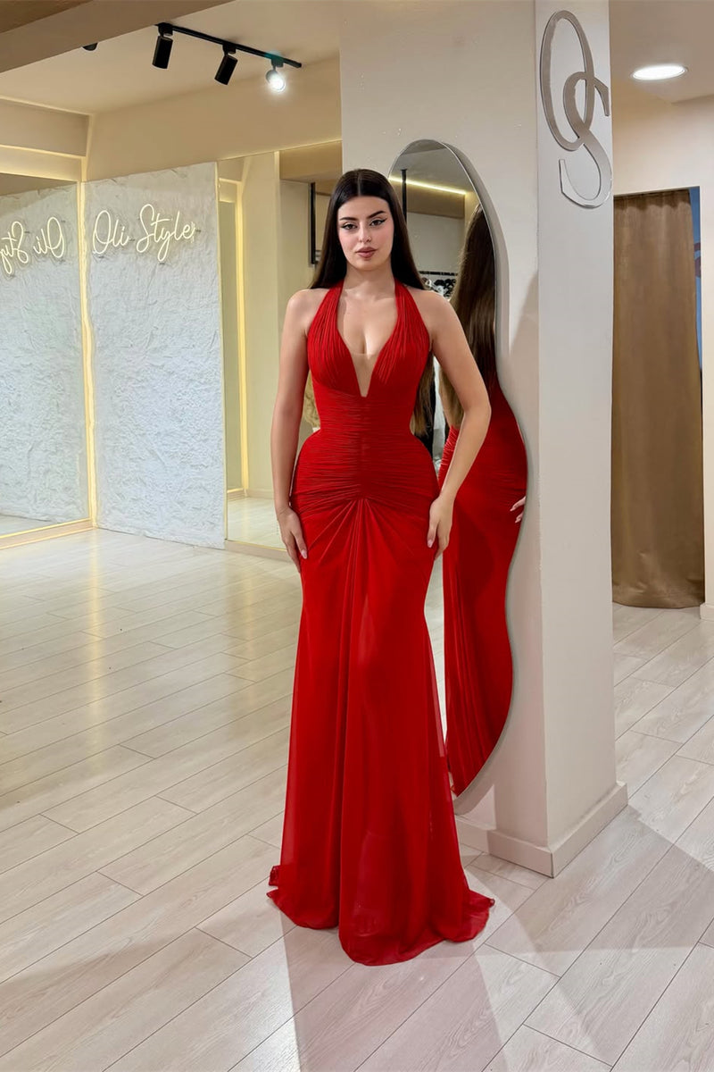 red prom dress with gloves Stunning Red Long Sweetheart Slit Mermaid Prom Dress With Gloves