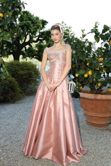 Elegant Dusty Pink Straps Sleeveless Satin A-Line Prom Dresses Beads With Zipper Pleats