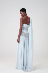 Charming One Shoulder Sleeveless Chiffon Prom Dresses Beads With Pleats Zipper