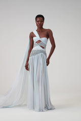 Charming One Shoulder Sleeveless Chiffon Prom Dresses Beads With Pleats Zipper