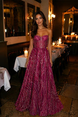 Stunning Fuchsia Sweetheart Strapless Sleeveless A-Line Prom Dresses Gem With Zipper