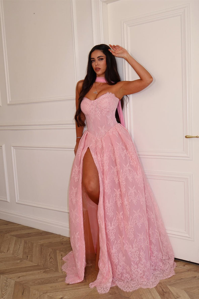 pretty in pink prom dress Sweetheart Strapless Sleeveless Lace Dresses A-Line High Split With Pleats brown oxford shoes line prom dress designed Size:Medium 6-8 Rachel Cotton Voile Gathered