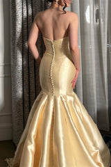 Elegant Daffodil Sweetheart Strapless Sleeveless Satin Mermaid Prom Dresses Column With Zipper