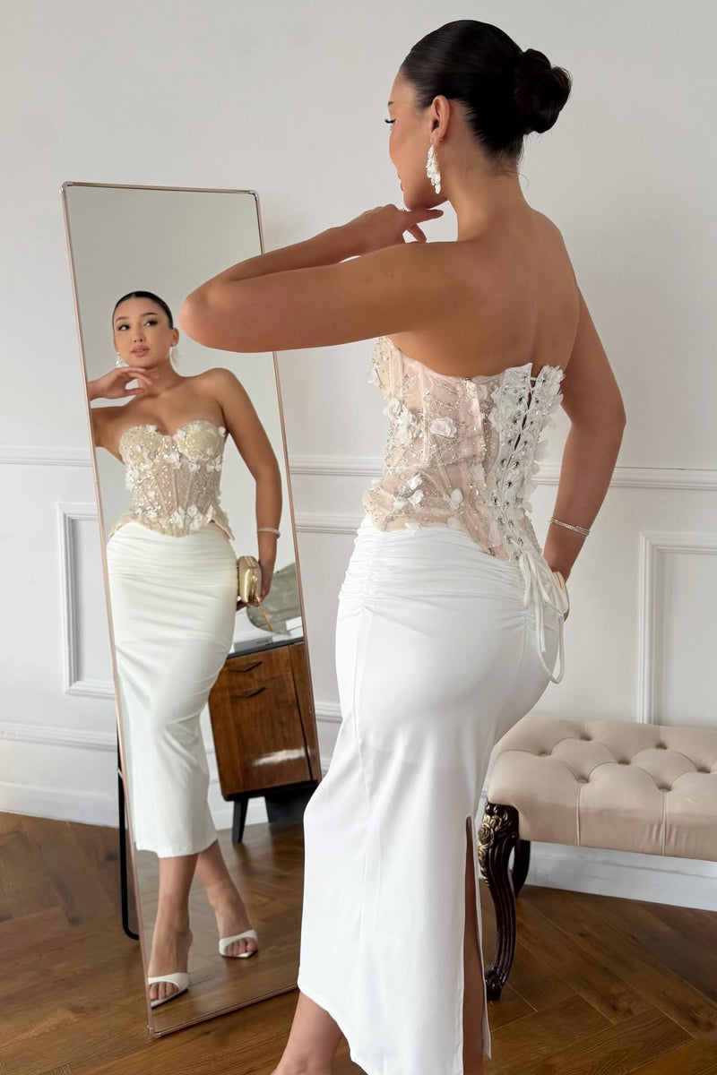 dress with beads on the back Faviana Beaded V-Neck Open Back Prom Dress 11270 Silver/Nude / 0