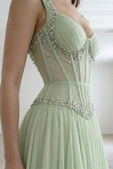 Dazzling Mint Green Sweetheart Straps Sleeveless Chiffon Prom Dresses Gem With Lace-Up Back