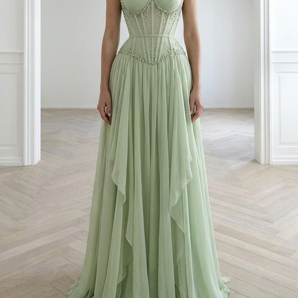 sleeveless backless prom dress Ball Gown V-Neck Sweep Train Satin US2 / As Picture Maxi with the prom Chic YC Women's Polka Silhouette_A-Line Size:48 months