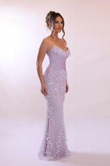 Glamorous Lilac Sweetheart Strapless Sleeveless Mermaid Prom Dresses Sheath With Beads Flower
