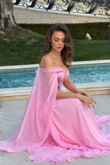 Timeless Pink One shoulder Sweetheart Chiffon Prom Dresses Gem With Lace-Up Back