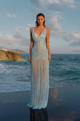 Chic Sky Blue Sweetheart Straps Sleeveless Mermaid Prom Dresses Sheath With Pleats