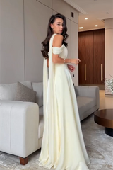 Graceful Off The Shoulder A-Line Prom Dresses Floor Length With Pleats