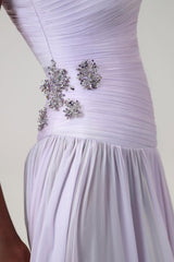 Charming Lilac One Shoulder Sleeveless Chiffon Prom Dresses Floor Length With Pleats