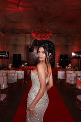Dazzling Strapless Sleeveless Mermaid Prom Dresses Sheath Gem With Lace-Up Back