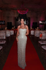 Dazzling Strapless Sleeveless Mermaid Prom Dresses Sheath Gem With Lace-Up Back