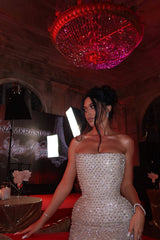 Dazzling Strapless Sleeveless Mermaid Prom Dresses Sheath Gem With Lace-Up Back