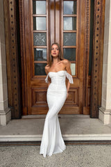 Pretty Sweetheart Off The Shoulder Mermaid Prom Dresses Column With Pleats Zipper