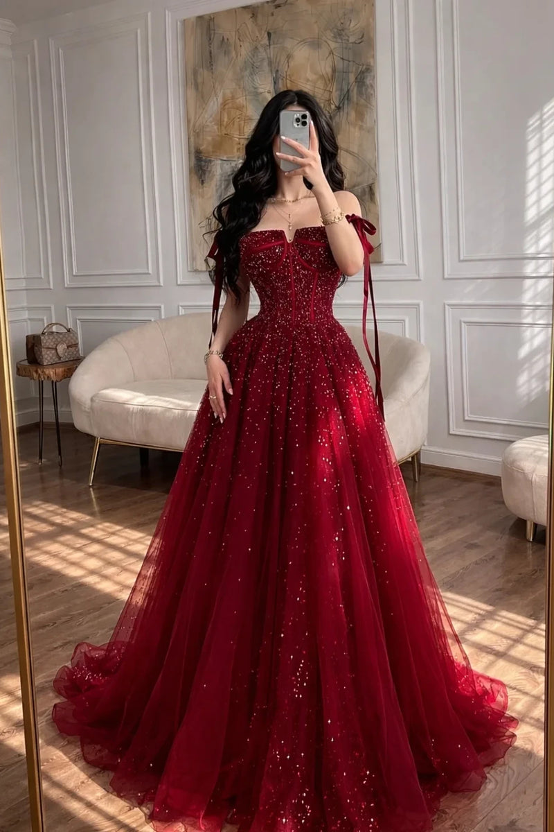 ball gown burgundy prom dress Burgundy Lace Sweetheart Neck Prom Dresses, Strapless Evening Gown, MP834
