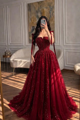 Charming Burgundy Sleeveless Tulle A-Line Prom Dresses Floor Length With Pleats