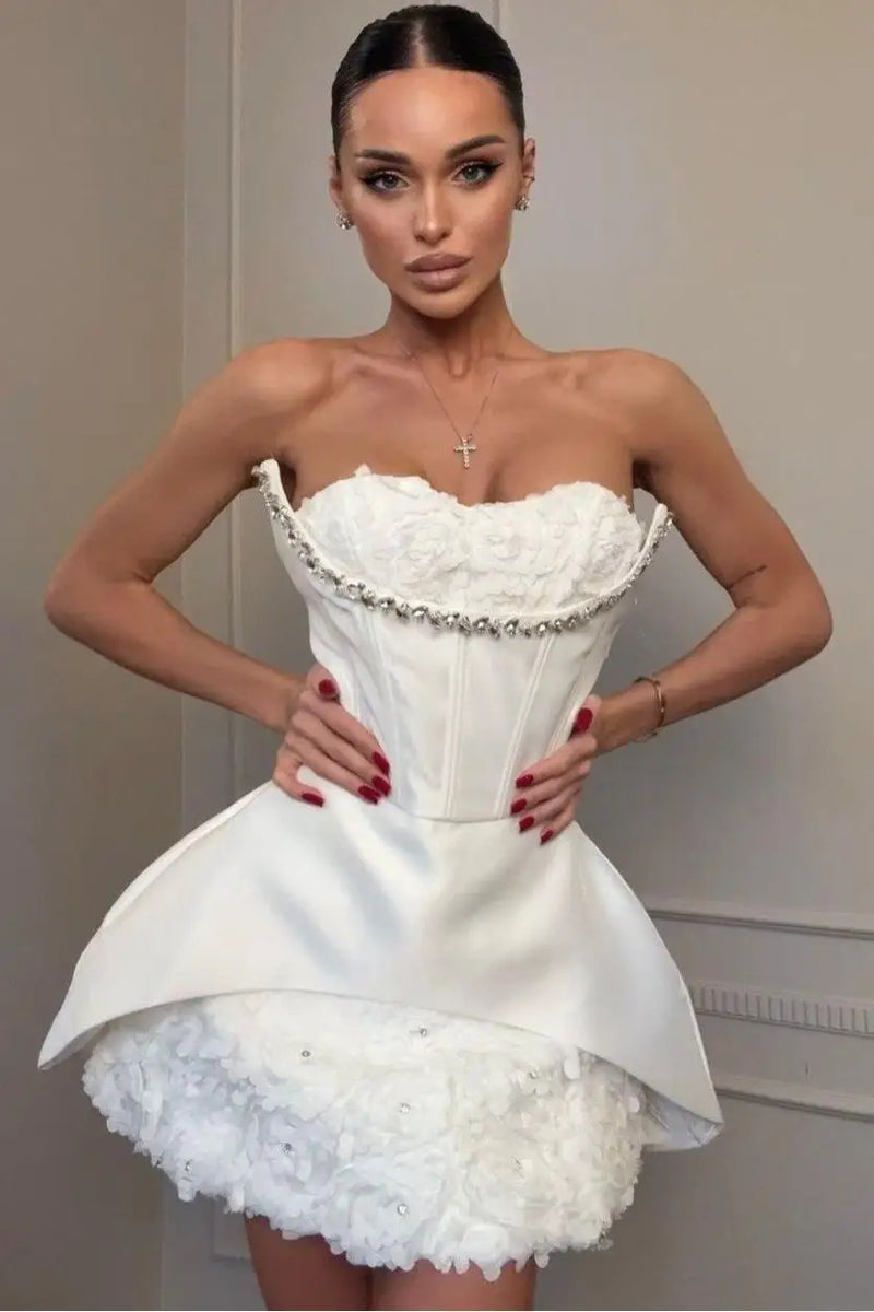romantic homecoming dresses sheer homecoming dresses Short Fit-and-Flare Homecoming Dress with Sheer Corset Blush / 6