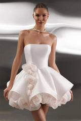 Elegant Strapless Sleeveless Satin Homecoming Dresses Mini With Zipper