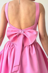 Pretty Pink Straps Sleeveless Satin Homecoming Dresses Mini With Pleats