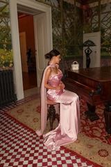 Timeless Pink Strapless Sleeveless Mermaid Satin Prom Dresses Sheath With Lace-up Back