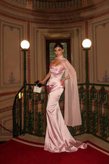 Timeless Pink Strapless Sleeveless Mermaid Satin Prom Dresses Sheath With Lace-up Back