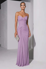 Glamorous Lavender Sweetheart Strapless Sleeveless Chiffon Prom Dresses Mermaid With Zipper