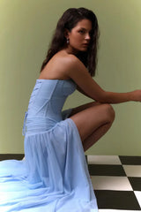 Timeless Sky Blue Sweetheart Strapless Sleeveless Chiffon Prom Dresses Side Split With Lace-Up Back