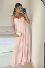 Pretty Sweetheart Strapless Sleeveless Prom Dresses Floor Length Pleats With Lace-Up Back
