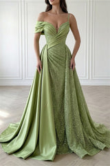 Timeless Sage Asymmetrical Sweetheart Satin Prom Dresses A-line With Pleats