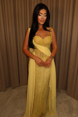 Dazzling Yellow Straps Sweetheart Sleeveless Mermaid Prom Dresses Gem With Beads